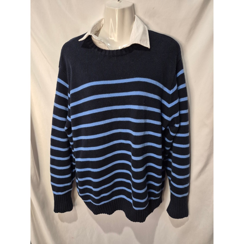 Brandy Melville Navy Blue Striped Sweater & White Collared Shirt Set MH320 OS